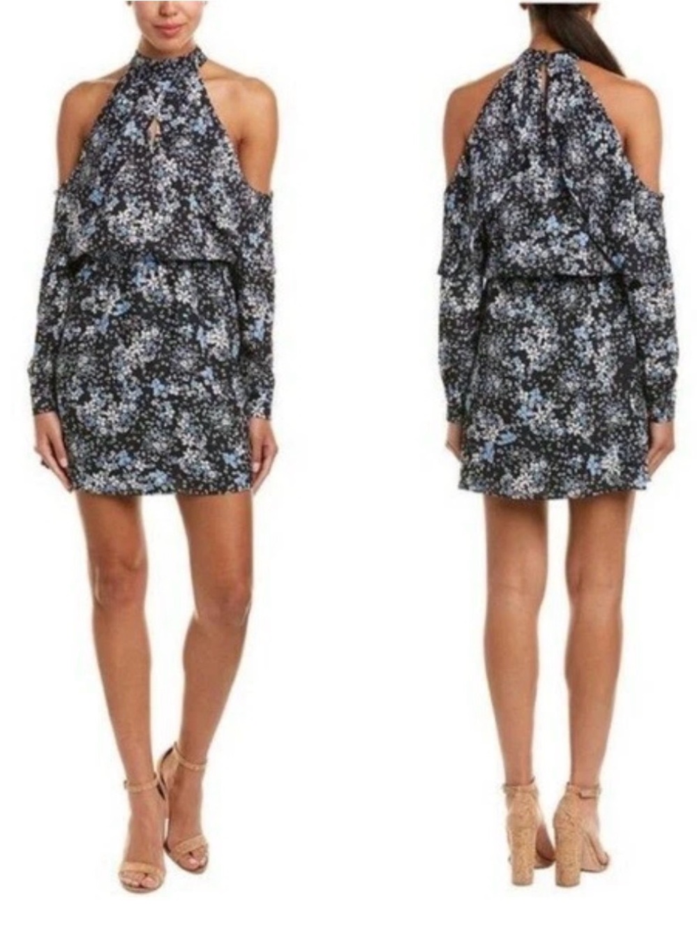 Parker Scilla Floral Cold Shoulder Halter Mini Dress – Size S